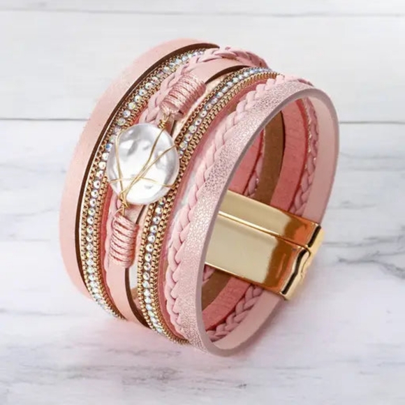 Fashion Jewelry Jewelry - Pink Boho Chic Seashell Pearl Bracelet